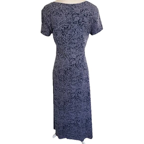 Peruvian Connection Blue Floral Short Sleeve Cotton Blend Midi Dress Size Medium - Picture 3 of 8